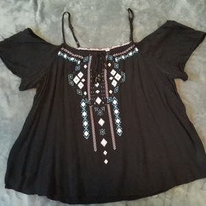 Black Off The Shoulder Tribal Print Top